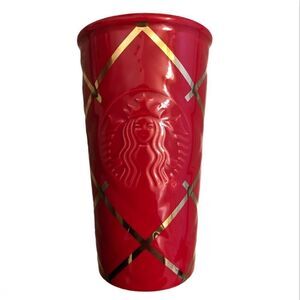 Starbucks red gold quilted Ceramic Cup mug tumbler